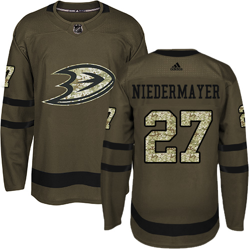 Adidas Ducks #27 Niedermayer Green Salute to Service Stitched NHL Jersey - Click Image to Close